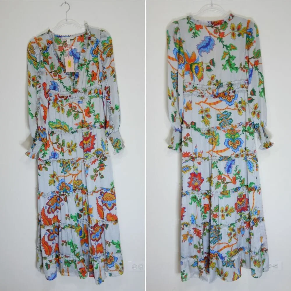 Chelsea & Violet Margaux Plisse V-neck Maxi DRESS Size XS Sky Floral NEW $159 - Picture 6 of 11